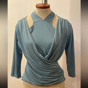 BYER CALIFORNIA: VINTAGE Y2K Halter Cowl neck Ballet Blouse SZ. S/M (BABY BLUE)